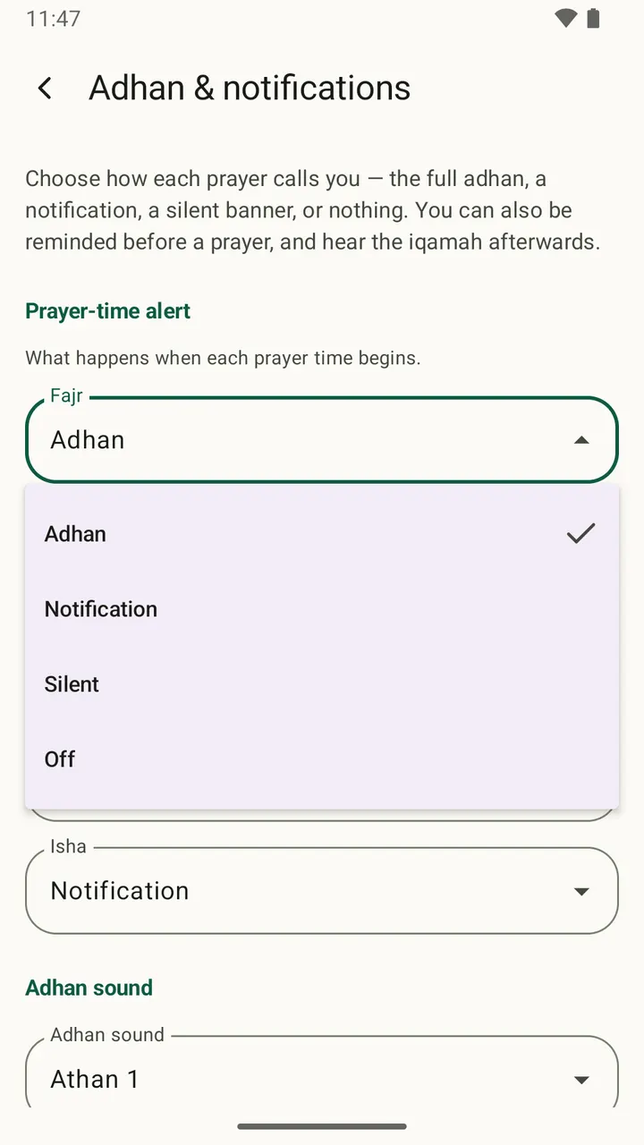 Choose how each of the five prayers calls you — Salatuk on Android